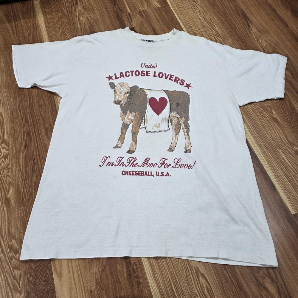 Vintage Joe Boxer Sleepshirt Womens One Size White Lactose Lovers Cow Graphic